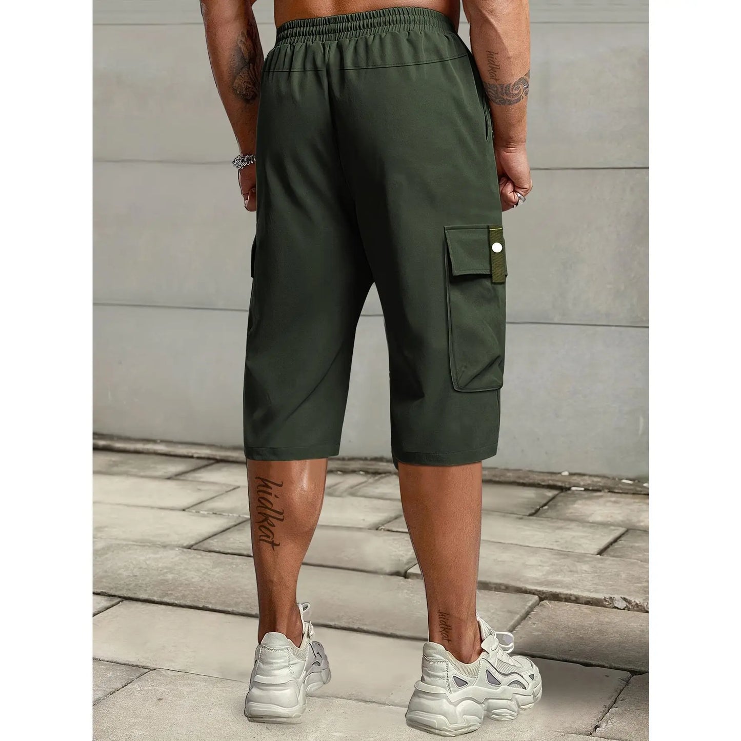 Elevate Your Summer Style with Men's Casual Cargo Shorts - Comfortable Elastic Drawstring Waist, Versatile Pockets, and Trendy Letter Patch Design for Effortless Everyday Wear