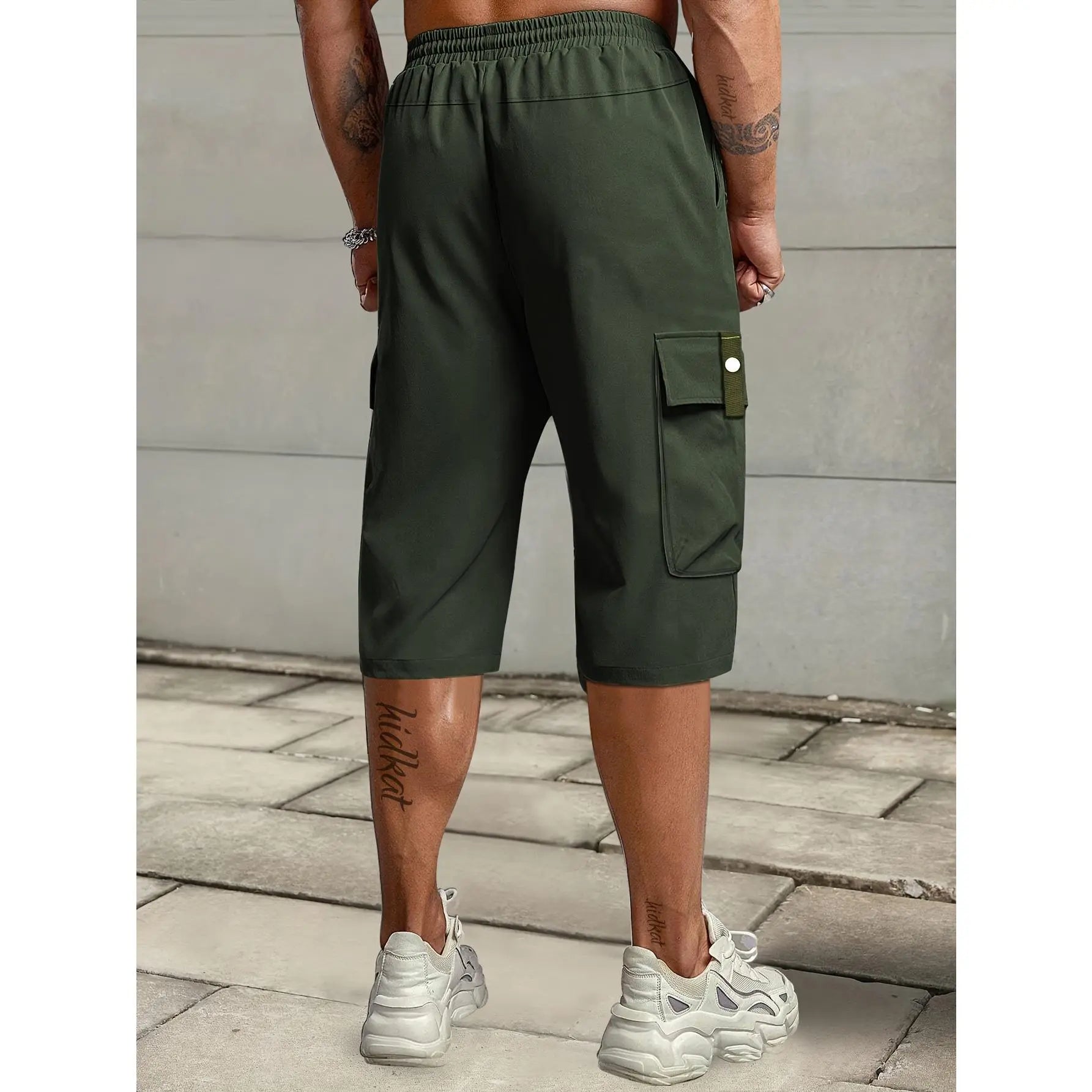 Elevate Your Summer Style with Men's Casual Cargo Shorts - Comfortable Elastic Drawstring Waist, Versatile Pockets, and Trendy Letter Patch Design for Effortless Everyday Wear