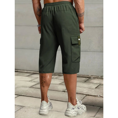 Elevate Your Summer Style with Men's Casual Cargo Shorts - Comfortable Elastic Drawstring Waist, Versatile Pockets, and Trendy Letter Patch Design for Effortless Everyday Wear
