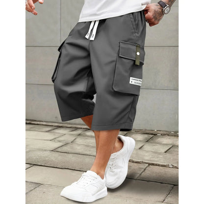 Elevate Your Summer Style with Men's Casual Cargo Shorts - Comfortable Elastic Drawstring Waist, Versatile Pockets, and Trendy Letter Patch Design for Effortless Everyday Wear