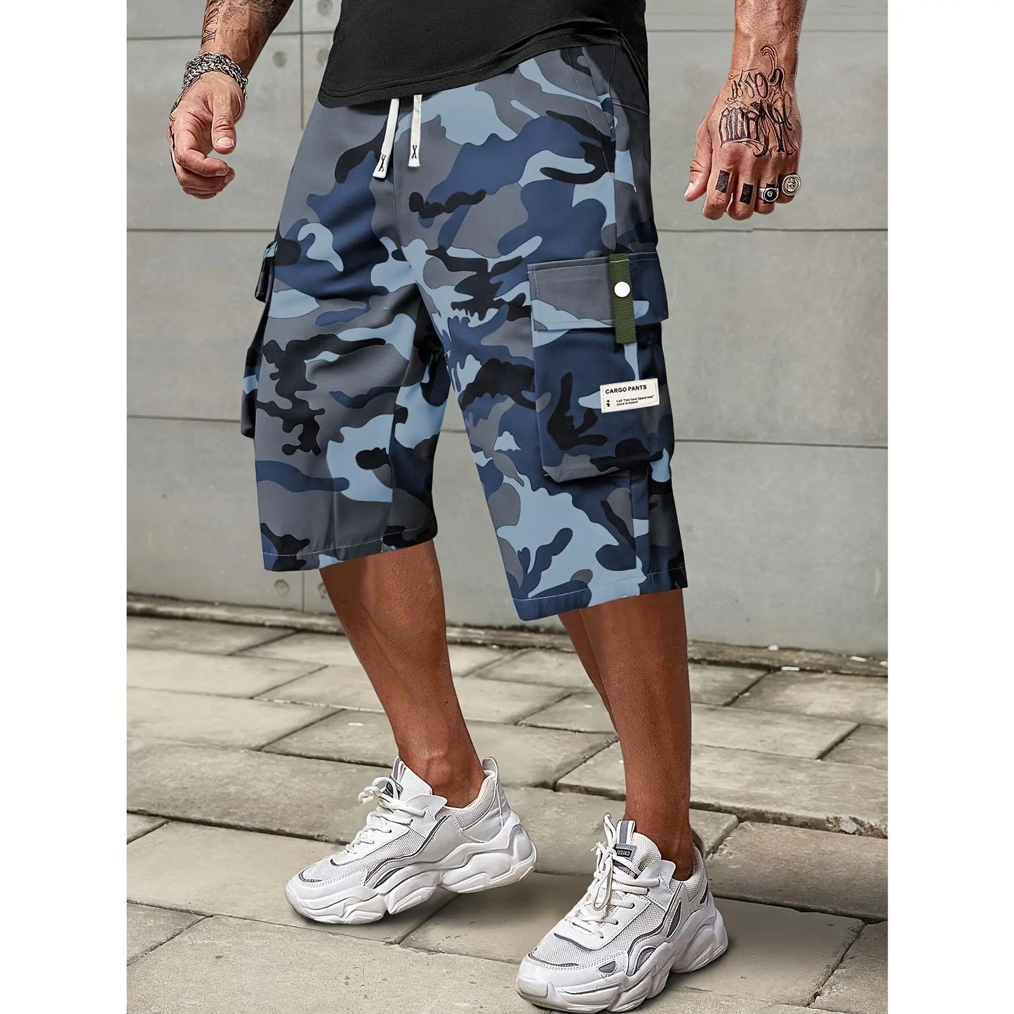 Elevate Your Summer Style with Men's Casual Cargo Shorts - Comfortable Elastic Drawstring Waist, Versatile Pockets, and Trendy Letter Patch Design for Effortless Everyday Wear