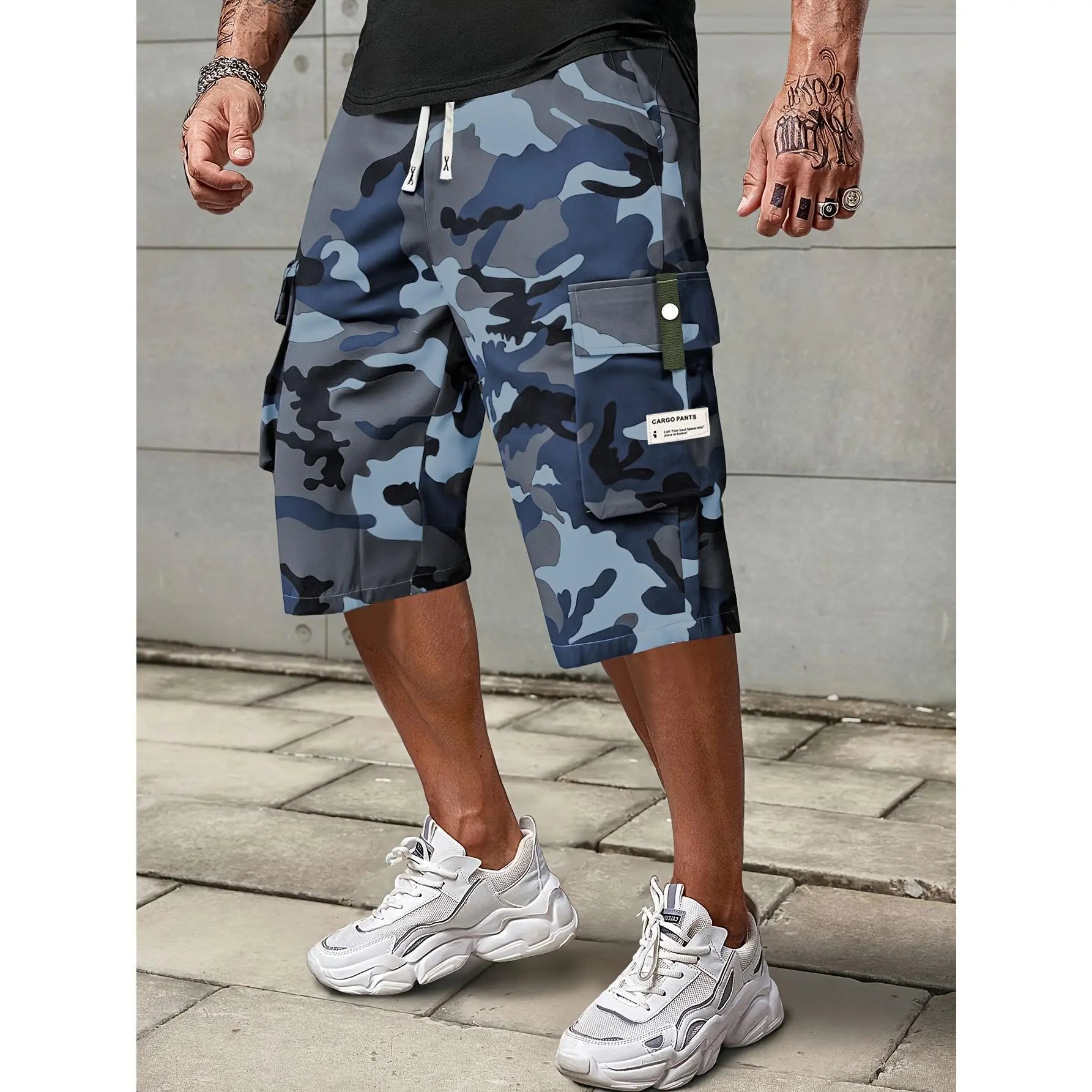 Elevate Your Summer Style with Men's Casual Cargo Shorts - Comfortable Elastic Drawstring Waist, Versatile Pockets, and Trendy Letter Patch Design for Effortless Everyday Wear