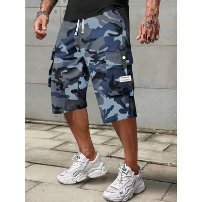 Elevate Your Summer Style with Men's Casual Cargo Shorts - Comfortable Elastic Drawstring Waist, Versatile Pockets, and Trendy Letter Patch Design for Effortless Everyday Wear