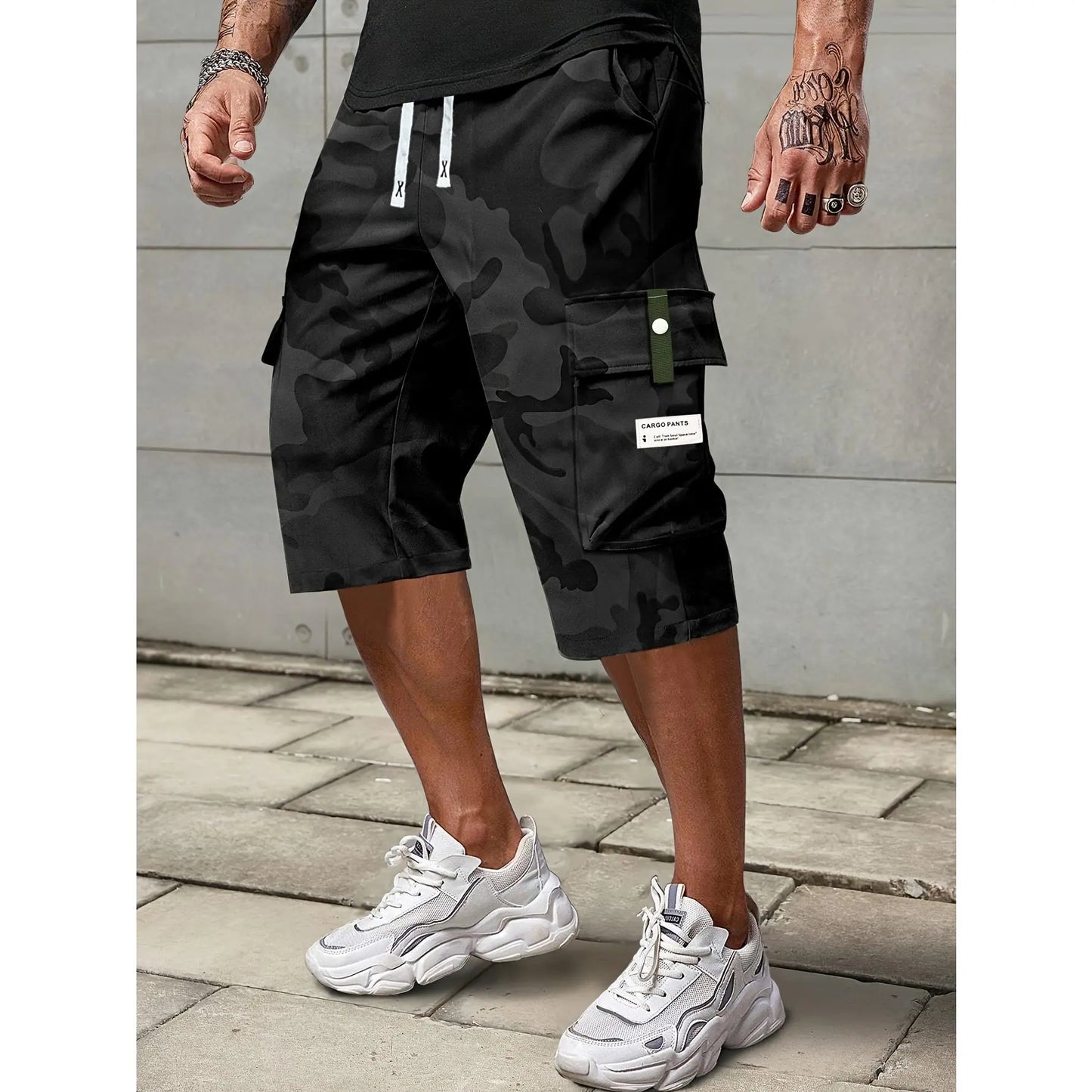 Elevate Your Summer Style with Men's Casual Cargo Shorts - Comfortable Elastic Drawstring Waist, Versatile Pockets, and Trendy Letter Patch Design for Effortless Everyday Wear
