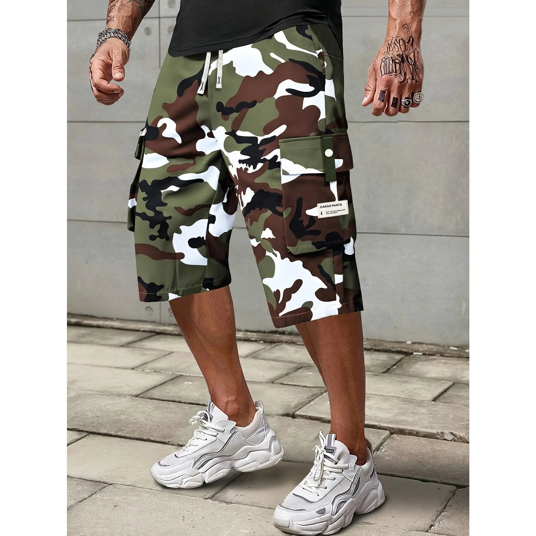 Elevate Your Summer Style with Men's Casual Cargo Shorts - Comfortable Elastic Drawstring Waist, Versatile Pockets, and Trendy Letter Patch Design for Effortless Everyday Wear