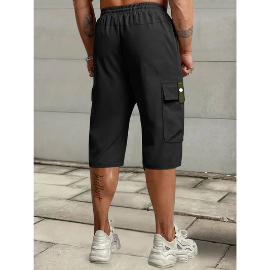 Elevate Your Summer Style with Men's Casual Cargo Shorts - Comfortable Elastic Drawstring Waist, Versatile Pockets, and Trendy Letter Patch Design for Effortless Everyday Wear