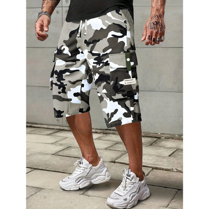 Elevate Your Summer Style with Men's Casual Cargo Shorts - Comfortable Elastic Drawstring Waist, Versatile Pockets, and Trendy Letter Patch Design for Effortless Everyday Wear